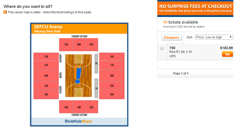 Illustration for article titled Stubhub Troll Sells Albany Basketball Tickets For Over $100 Each